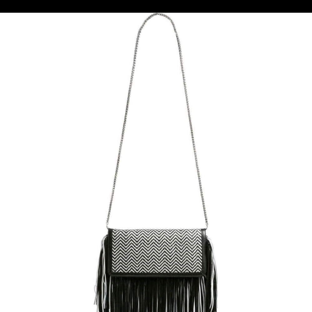 Sam Edelman FIFI bag, Black & White Woven Leather Fringe Crossbody